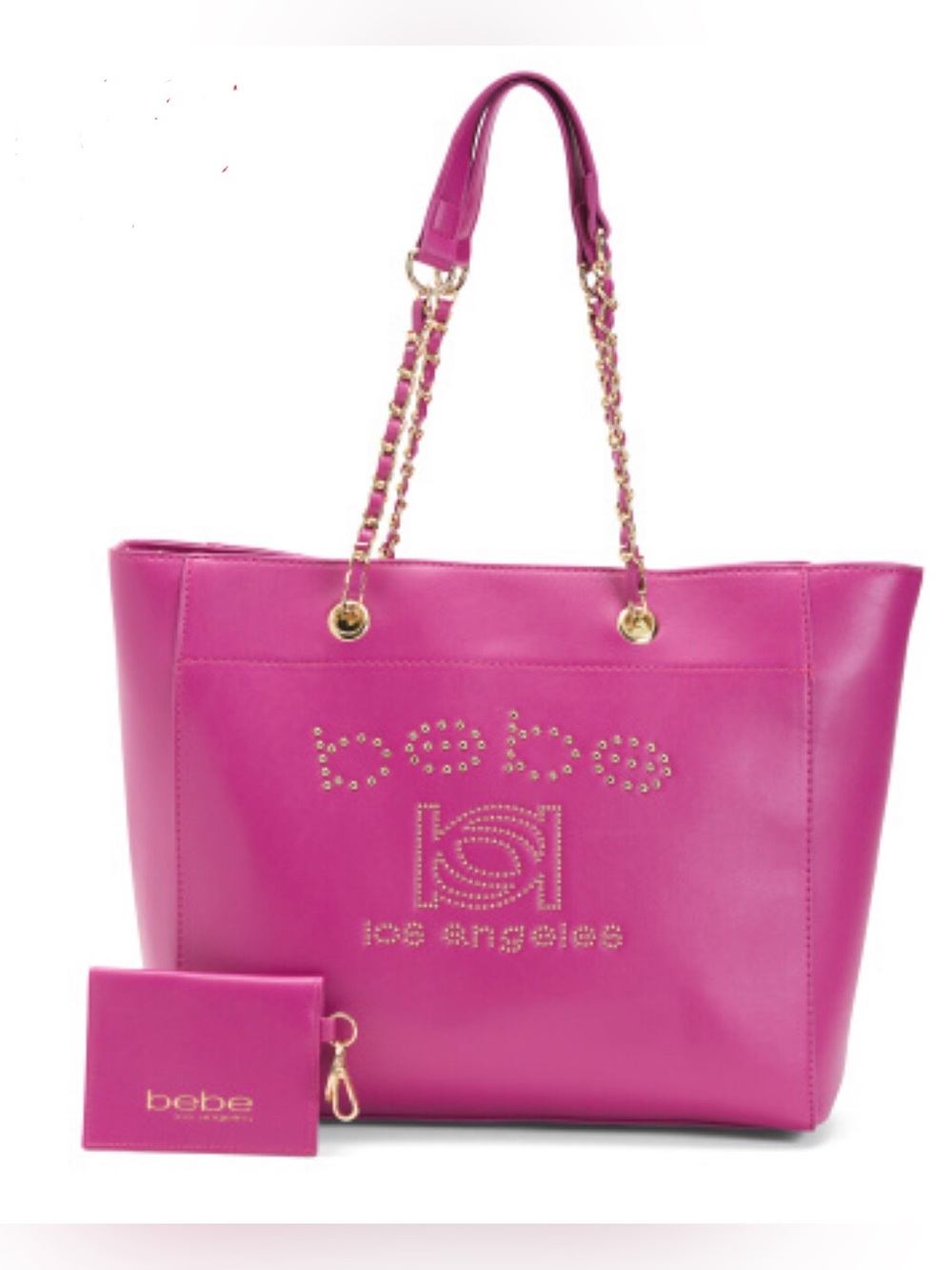 bebe Hot large Pink Studded Large Tote with Gold Accents